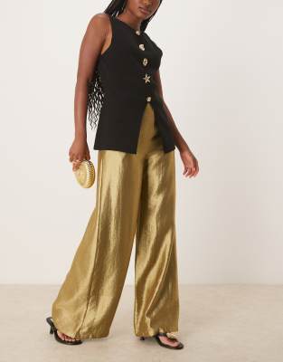 foil gold pants in light khaki-Green