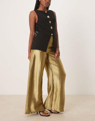 Scalpers Foil Gold Pants In Brown