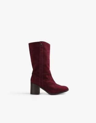 Folk midi boots in burgundy-Red