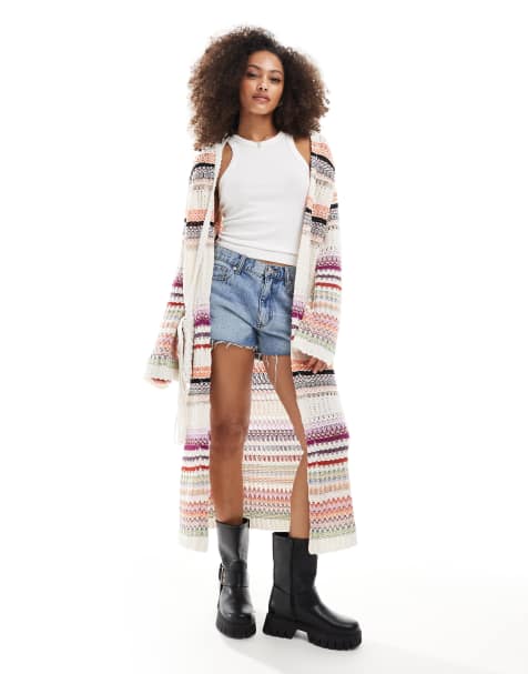 Scalpers – Gehäkelte Strickjacke mit mehrfarbigen Streifen - view 1