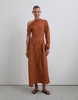Scalpers - Gemustertes Kleid in Terrakotta mit asymmetrischem Ausschnitt-Neutral