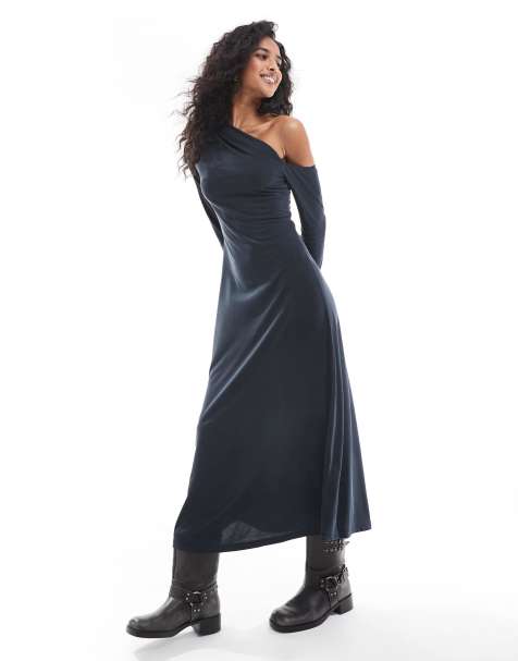 Scalpers – Gerafftes Jersey-Kleid in Dunkelgrau - view 1