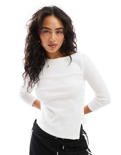 Scalpers - Geribbeld T-shirt met lange mouwen en knopen in wit - view 1