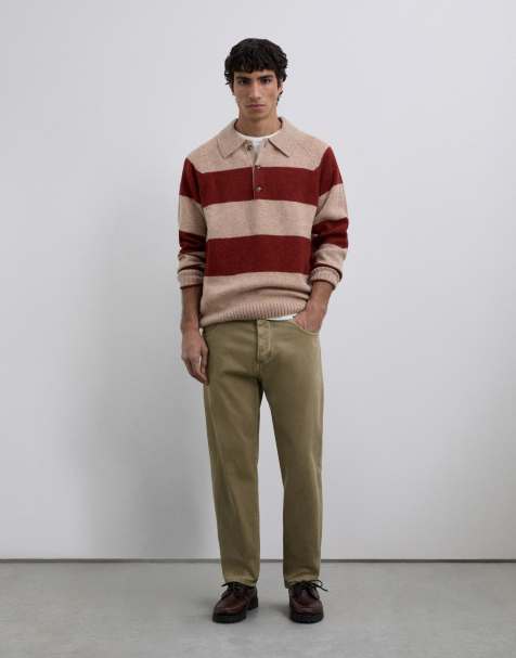Scalpers - Gestreepte tricot polo in terracotta - view 1