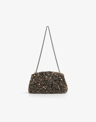 Scalpers - Gestrickte, perlenbesetzte Tasche in Schwarz
