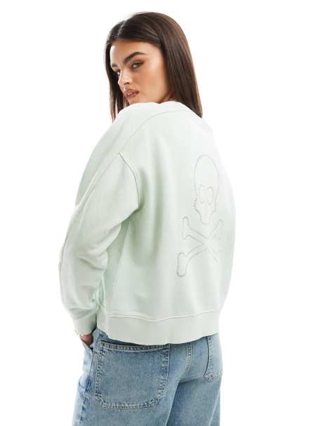 Scalpers - Geverfde sweater met schedelprint op de achterkant in kaki - view 1