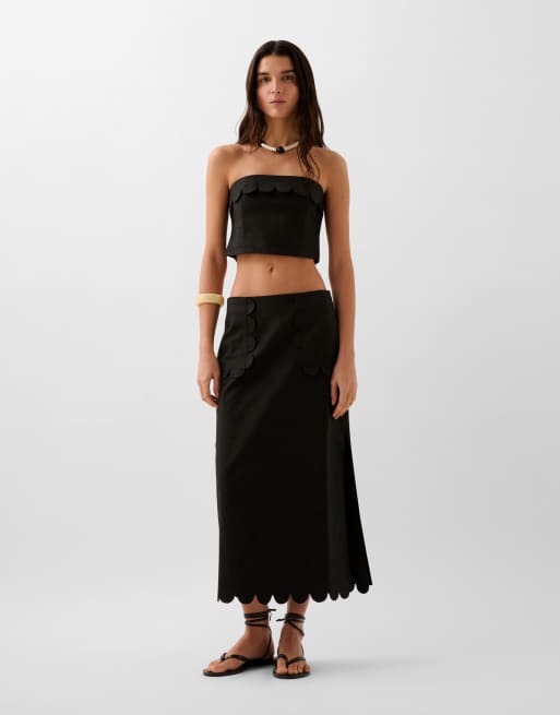 Scalpers - Gonna midi nera tinta unita in lino