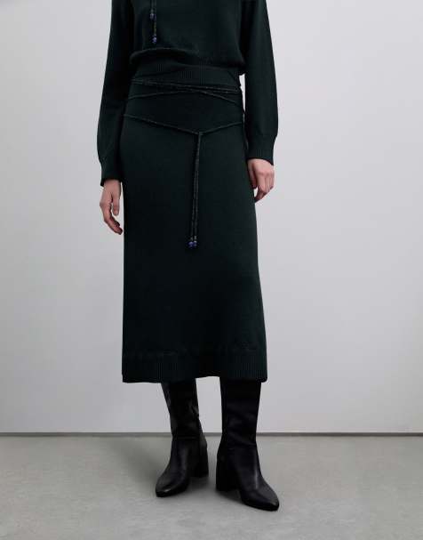 Scalpers - Gonna verde scuro in maglia con cordino - view 1