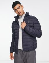 ASOS DESIGN organic Tall muscle jersey harrington jacket in dark denim marl