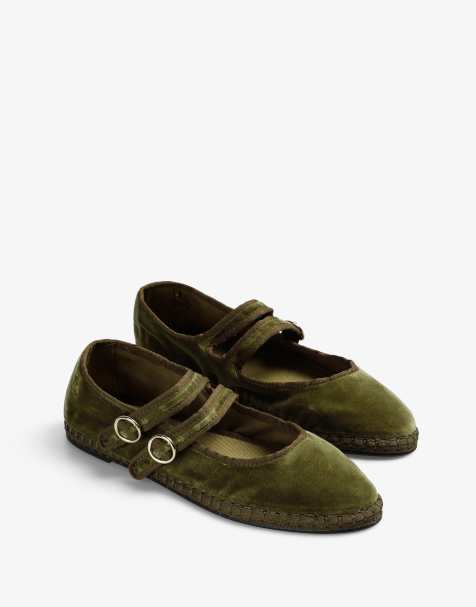 Scalpers – Hausschuhe aus Samt in Khaki mit Doppelriemen - view 1