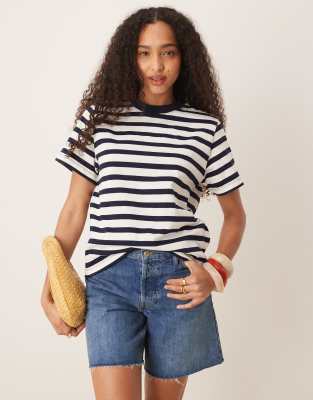 Heavy solid tee in navy stripes