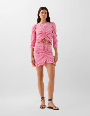 Scalpers - Hemd mit Vichy-Karos in Rosa und geraffter Vorderseite