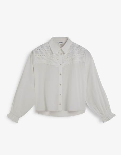 Scalpers – Hemdbluse in Weiß mit Faltendetails und Besatz