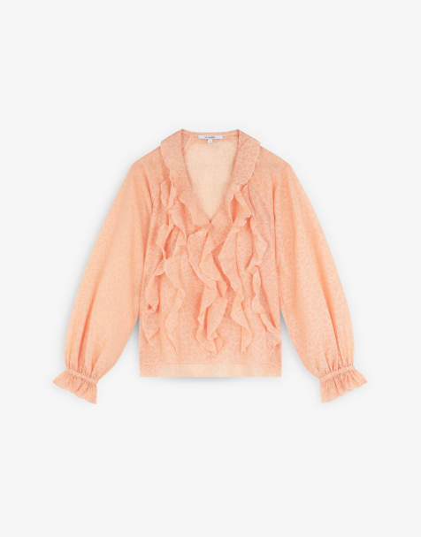 Scalpers – Hemdbluse in Zartrosa mit Leopardenmuster und Rüschen - view 1