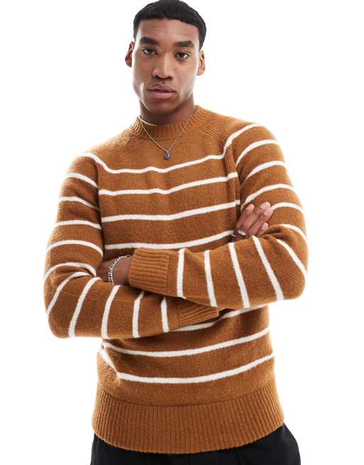 Scalpers – Holford – Strickpullover in Senfgelb mit Streifen im Trikot-Look