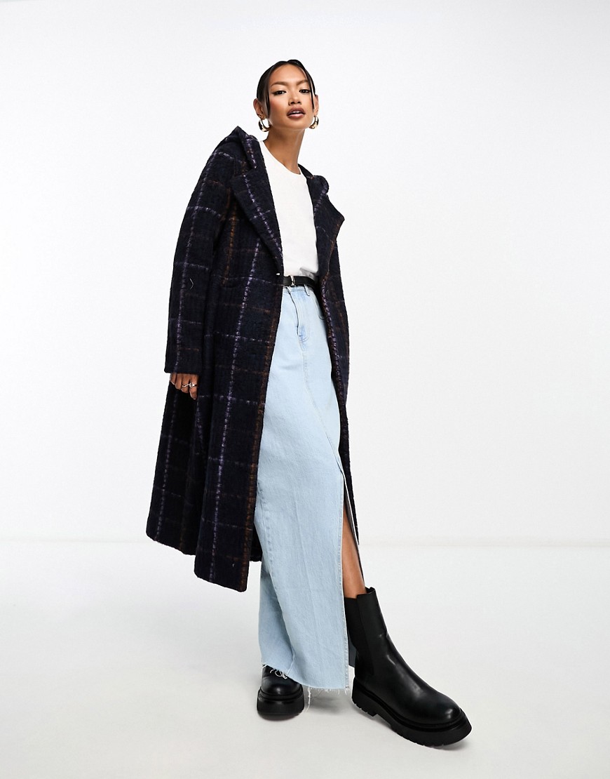 Scalpers hooded longline coat in blue check