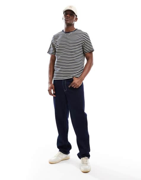 Scalpers – Icon – Gestreiftes T-Shirt in dunklem Marineblau mit Brusttasche - view 1