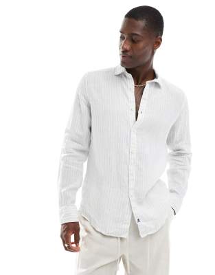 Scalpers icon linen shirt in beige/blue stripes-Neutral