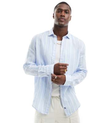  Scalpers icon linen shirt in light blue stripes