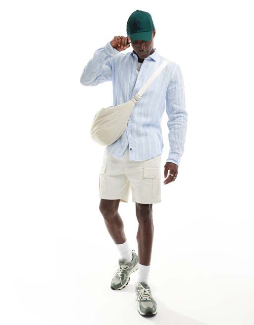 Scalpers icon linen shirt in light blue stripes, 2 of 4