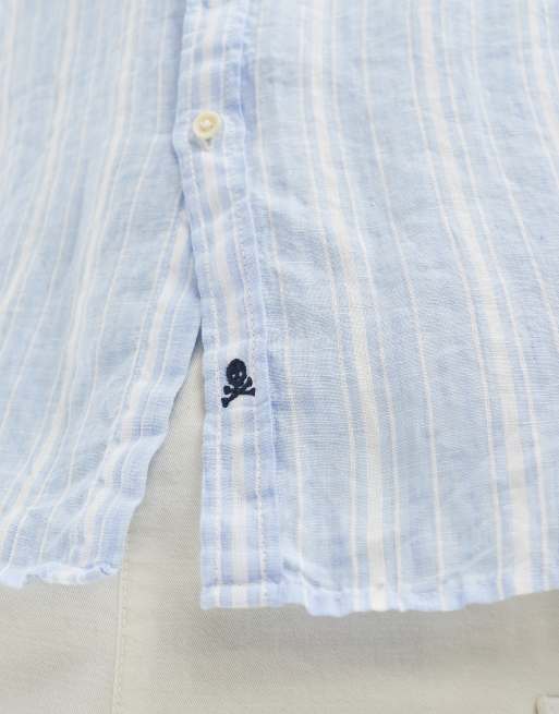 Scalpers icon linen shirt in light blue stripes, 3 of 4