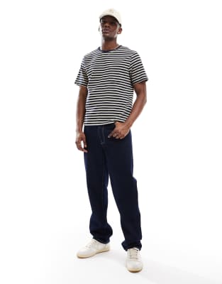 icon pocket striped tee in dark navy