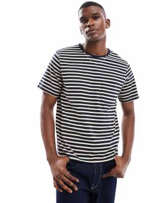 Scalpers Icon Pocket Striped Tee In Navy