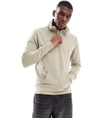 icon turtle zip sweatshirt in light khaki-Green