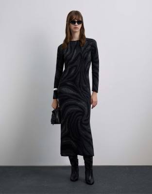 Scalpers - Jacknit - Gemustertes Strickkleid in Schwarz und Grau-Bunt