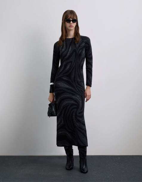 Scalpers – Jacknit – Gemustertes Strickkleid in Schwarz und Grau - view 1
