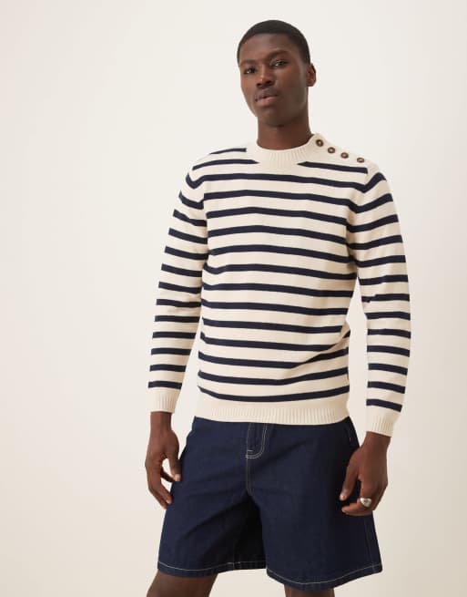 Scalpers – Jacob – Strickpullover mit Streifen in Wollweiß/Blau