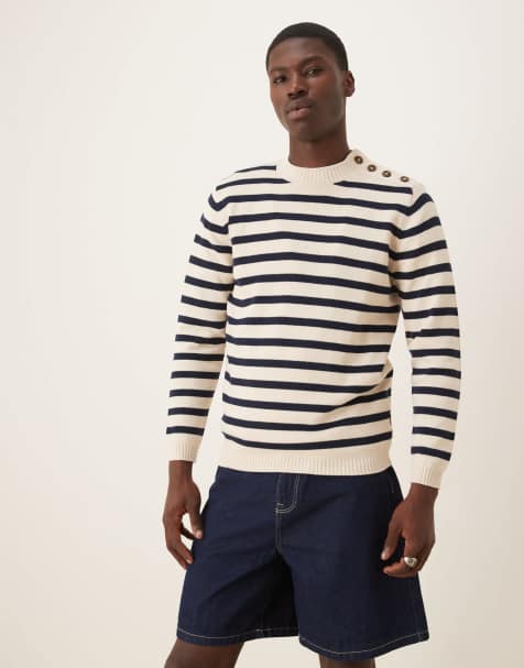 Scalpers - Jakob - Maglione bianco sporco a righe blu - view 1