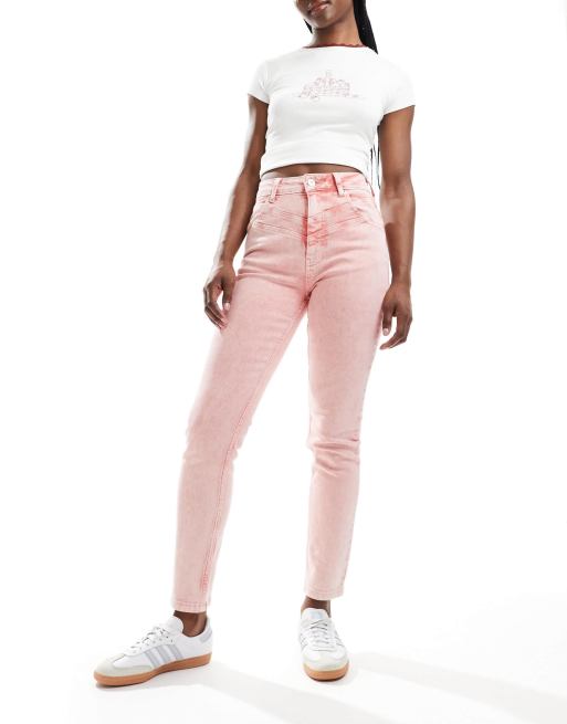 Scalpers - Jeans color corallo con cuciture doppie