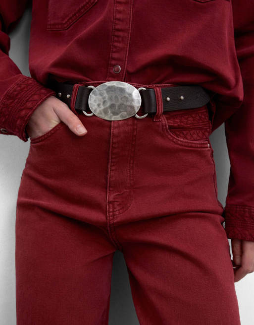 Scalpers - Jeans culotte color rosso scuro con impunture, 2 di 5