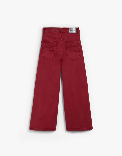 Scalpers - Jeans culotte color rosso scuro con impunture, 4 di 5