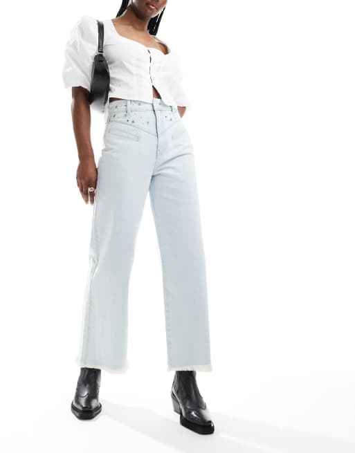 Scalpers - Jeans culotte indaco chiaro con borchie