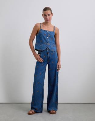 Scalpers - Jeans in Indigoblau mit Blumenstickerei