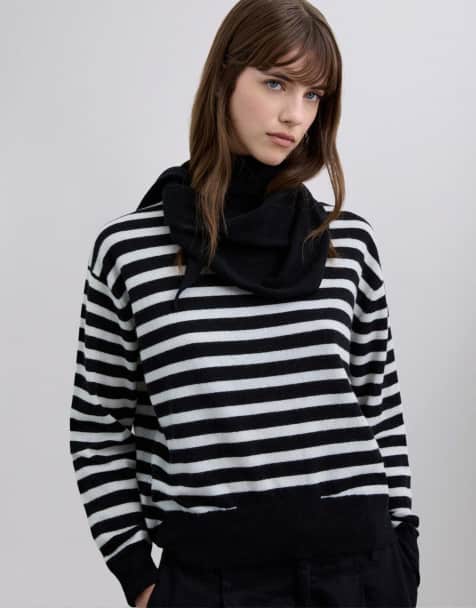 Scalpers - Joy - Maglione a collo alto nero a righe - view 1