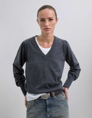 Scalpers - Joy - Pullover in meliertem Grau mit V-Ausschnitt