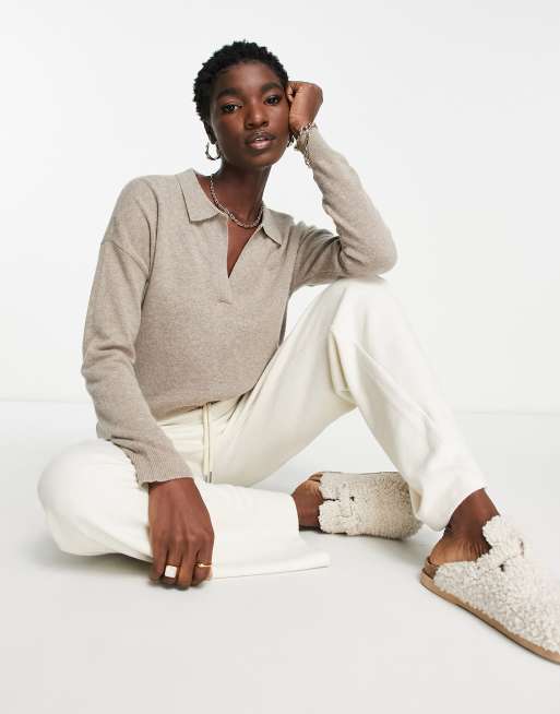 Scalpers – Joy – Pullover in Taupe mit Polokragen