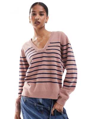Scalpers - Joy - Pullover mit grauen Streifen und eckigem Ausschnitt