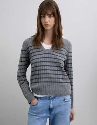 Scalpers - Joy - Pullover mit grauen Streifen und eckigem Ausschnitt-Bunt