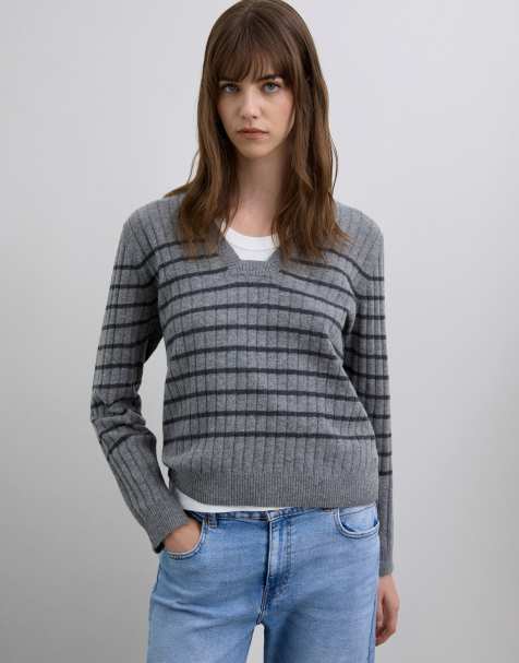 Scalpers – Joy – Pullover mit grauen Streifen und eckigem Ausschnitt - view 1