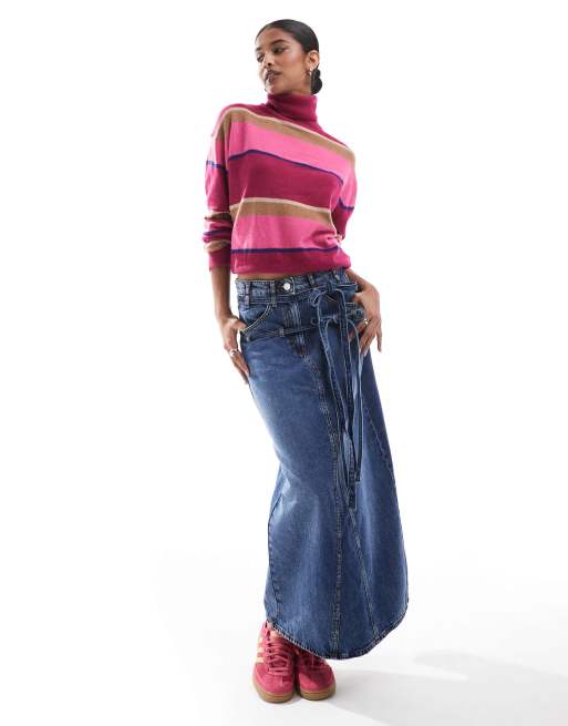 Scalpers – Joy – Rollkragenpullover in gestreiftem Fuchsia