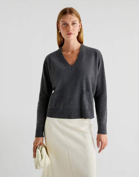 Scalpers Joy v pocket jumper in grey melange - view 1