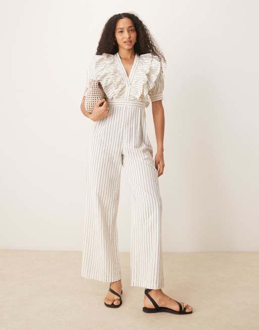 Scalpers - Jumpsuit met ruches en marineblauwe strepen