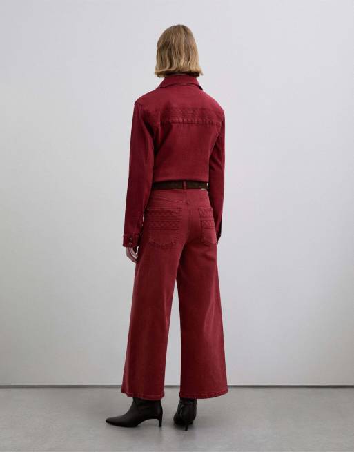 Scalpers - Jupe-culotte en jean à coutures visibles - Rouge foncé, 5 de 5