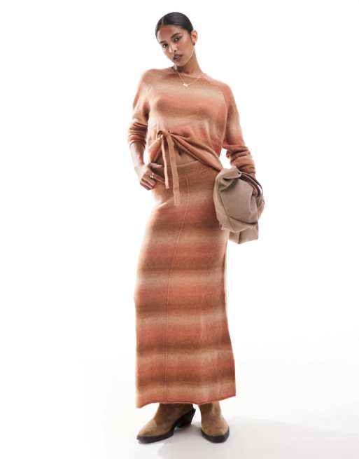 Scalpers - Jupe d'ensemble en maille - Orange camel dégradé