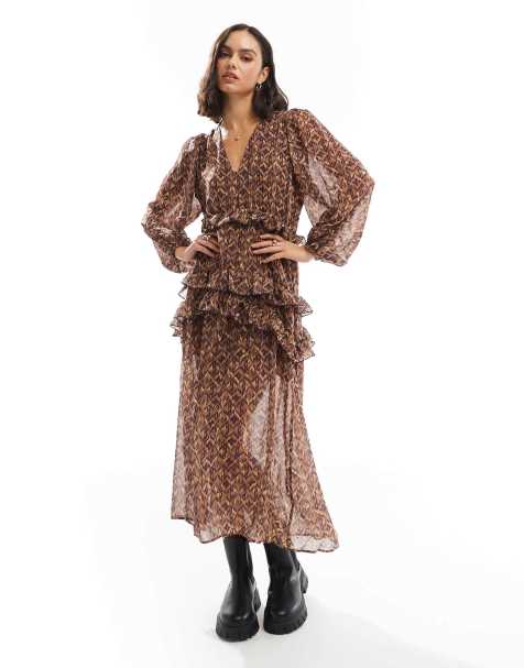 Scalpers - Jurk met multi print in camel - view 1