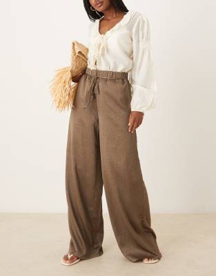 Scalpers - Kaftan-Hose in Khaki mit Knitterstruktur-Grün